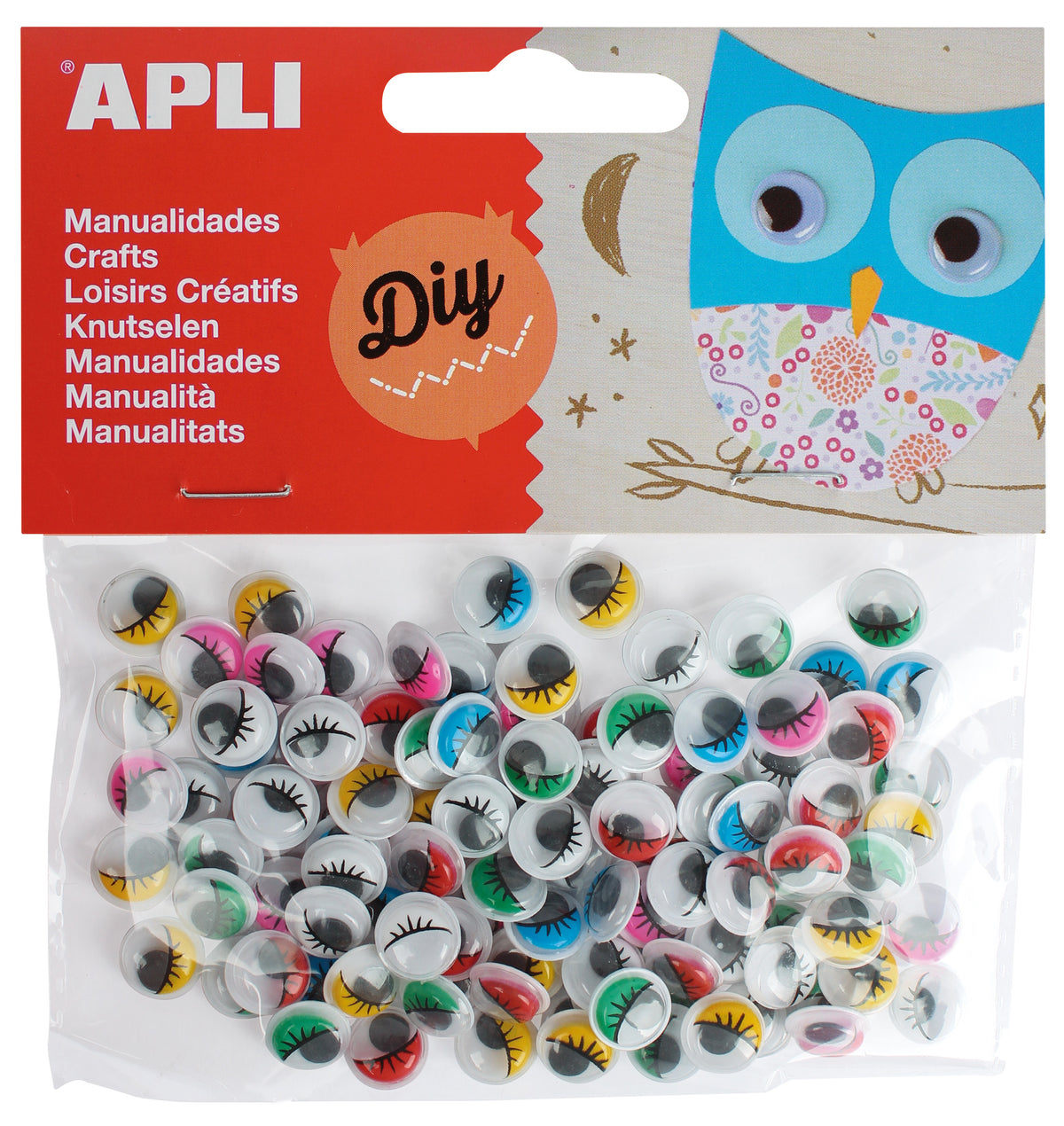 Yeux mobiles avec paupières et cils adhésifs couleurs adhésifs 100 u.