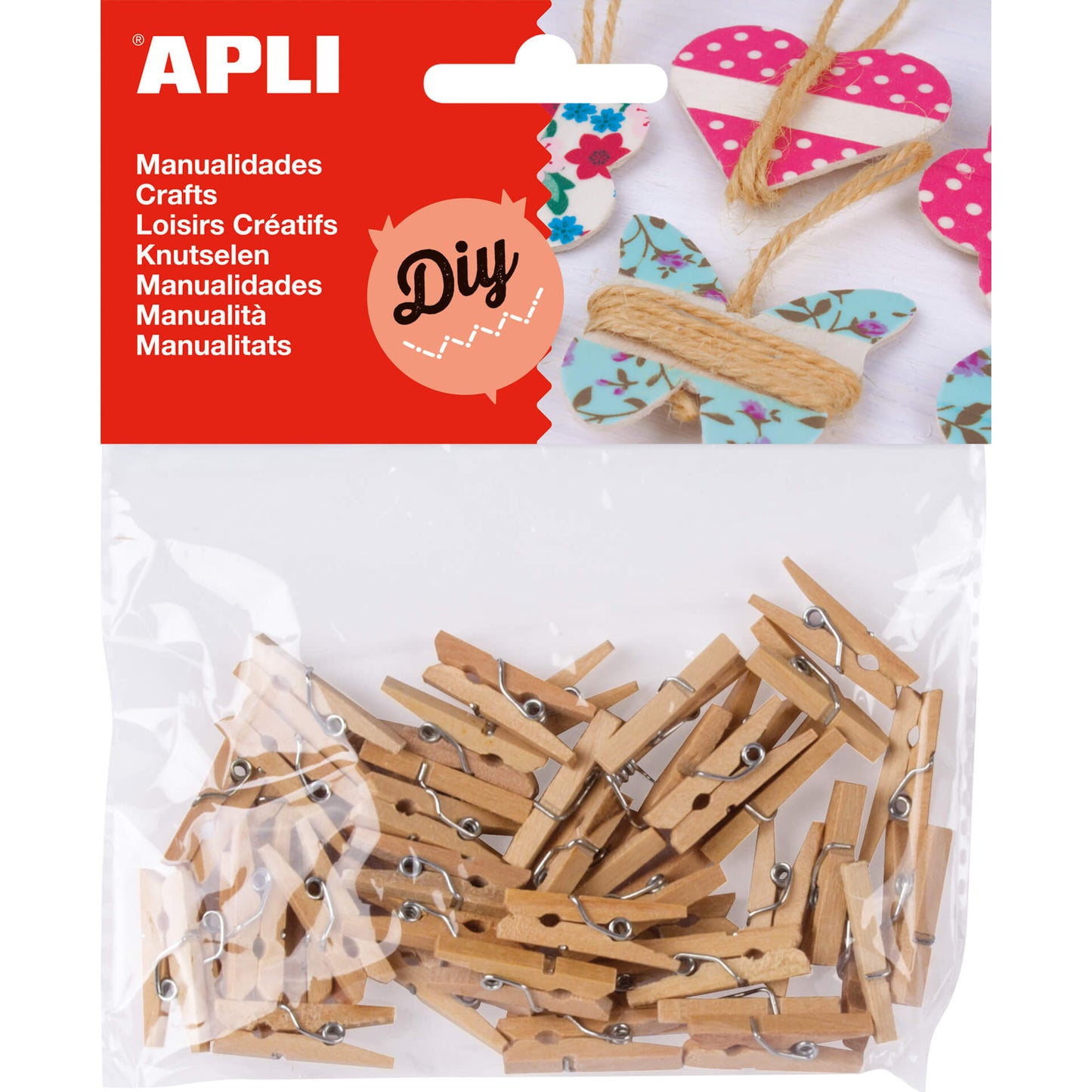 Mini pinces en bois naturel 45 u.