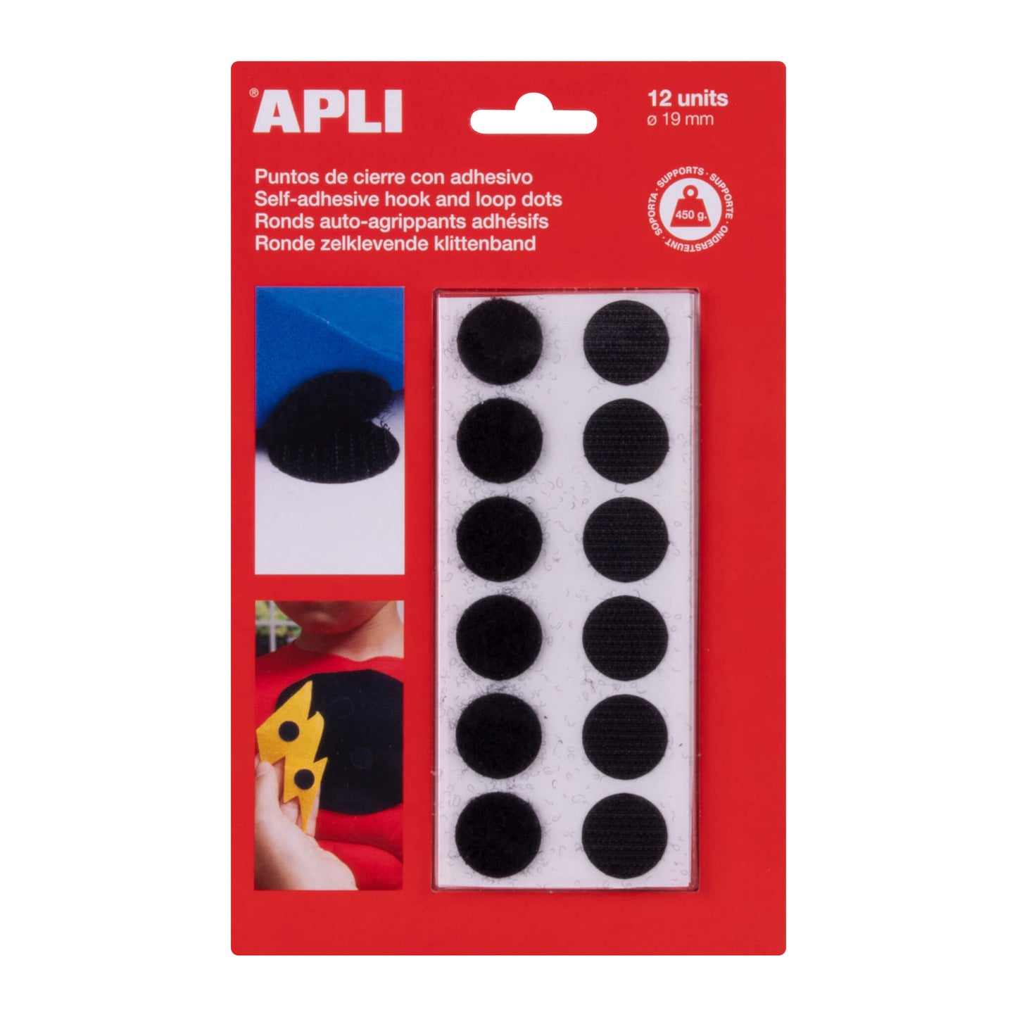 Pastilles adhésives VELCRO noires Ø19 mm 12 u.