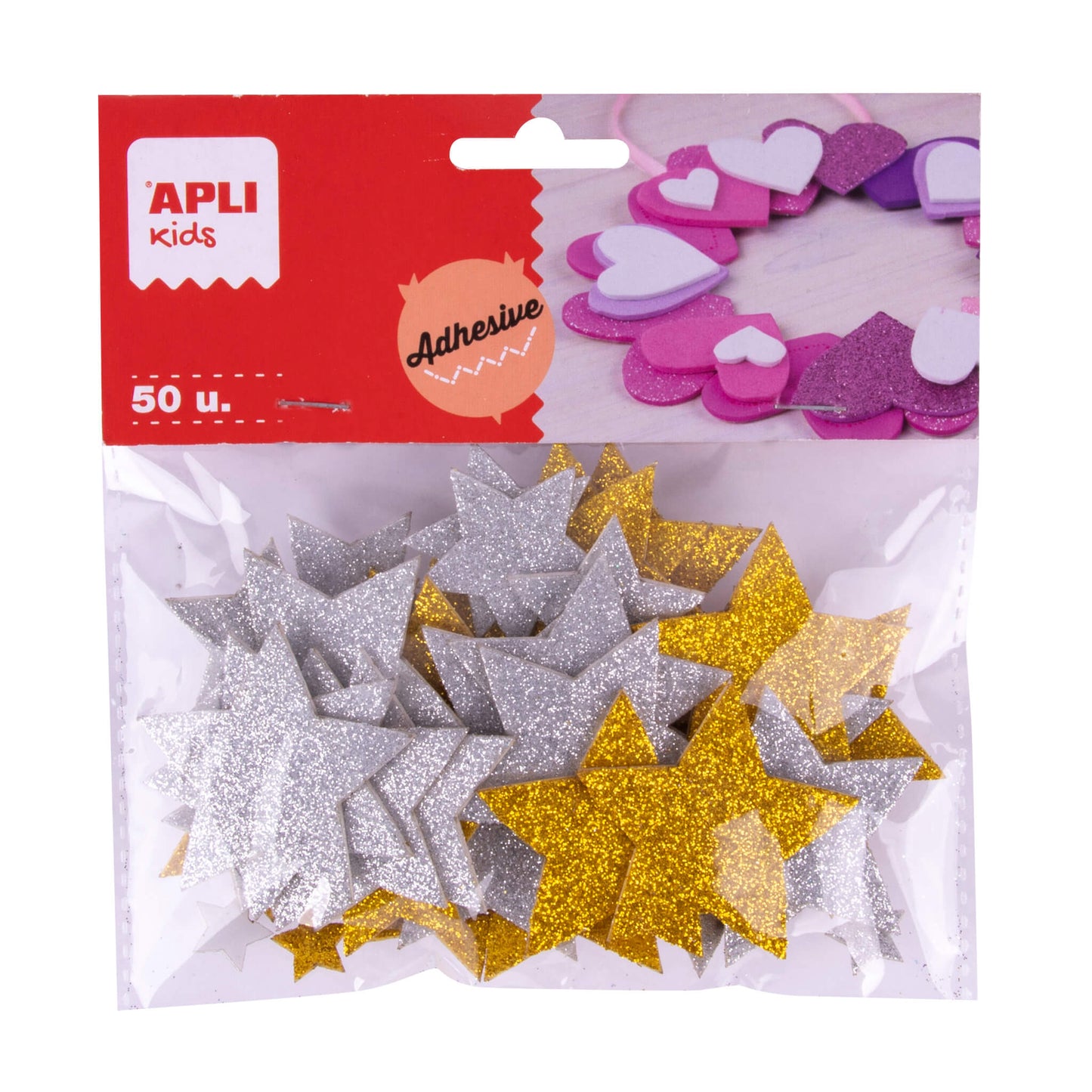 Étoiles en mousse adhésives pailletées Or et Argent - 50 u.