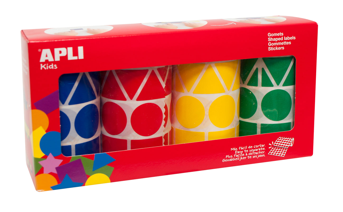 Gommettes géométriques XL jaune, bleu, rouge et vert 4 u.
