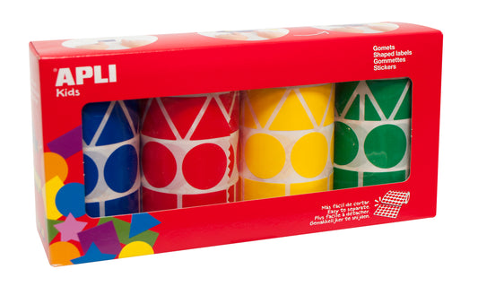 Gommettes géométriques XL jaune, bleu, rouge et vert 4 u.