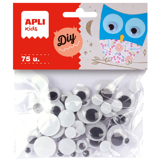 Yeux mobiles ronds noirs multi-tailles 75 u.