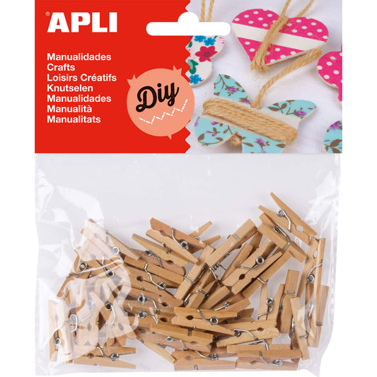 Mini pinces en bois naturel 45 u.