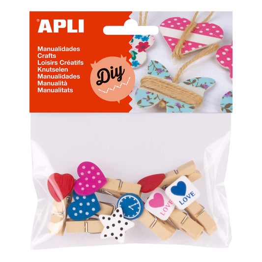 Mini pinces en bois formes 8 u.