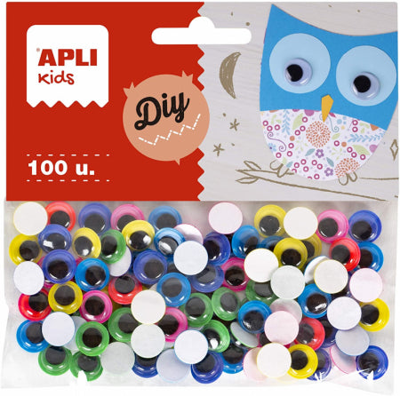 Yeux mobiles adhésifs couleurs assorties Ø 10 mm 100 u.