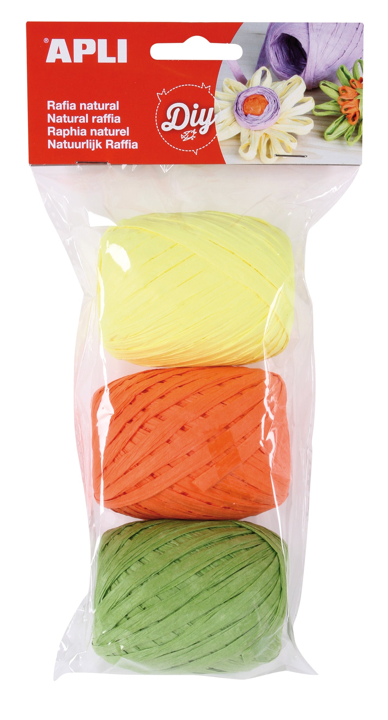 Raphia naturel tons fluorescents 3 u.