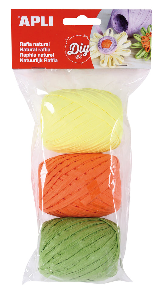 Raphia naturel tons fluorescents 3 u.